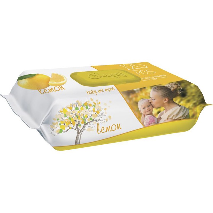Servetele umede bebelusi Sleepy Lemon, 120 bucati, aroma de lamaie
