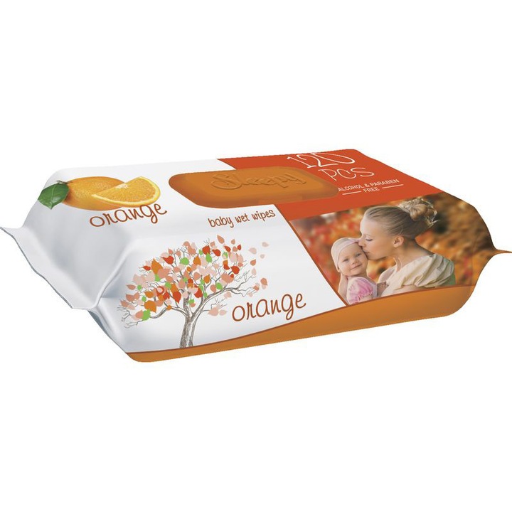 Servetele umede bebelusi Sleepy Orange, 120 bucati, aroma de portocala