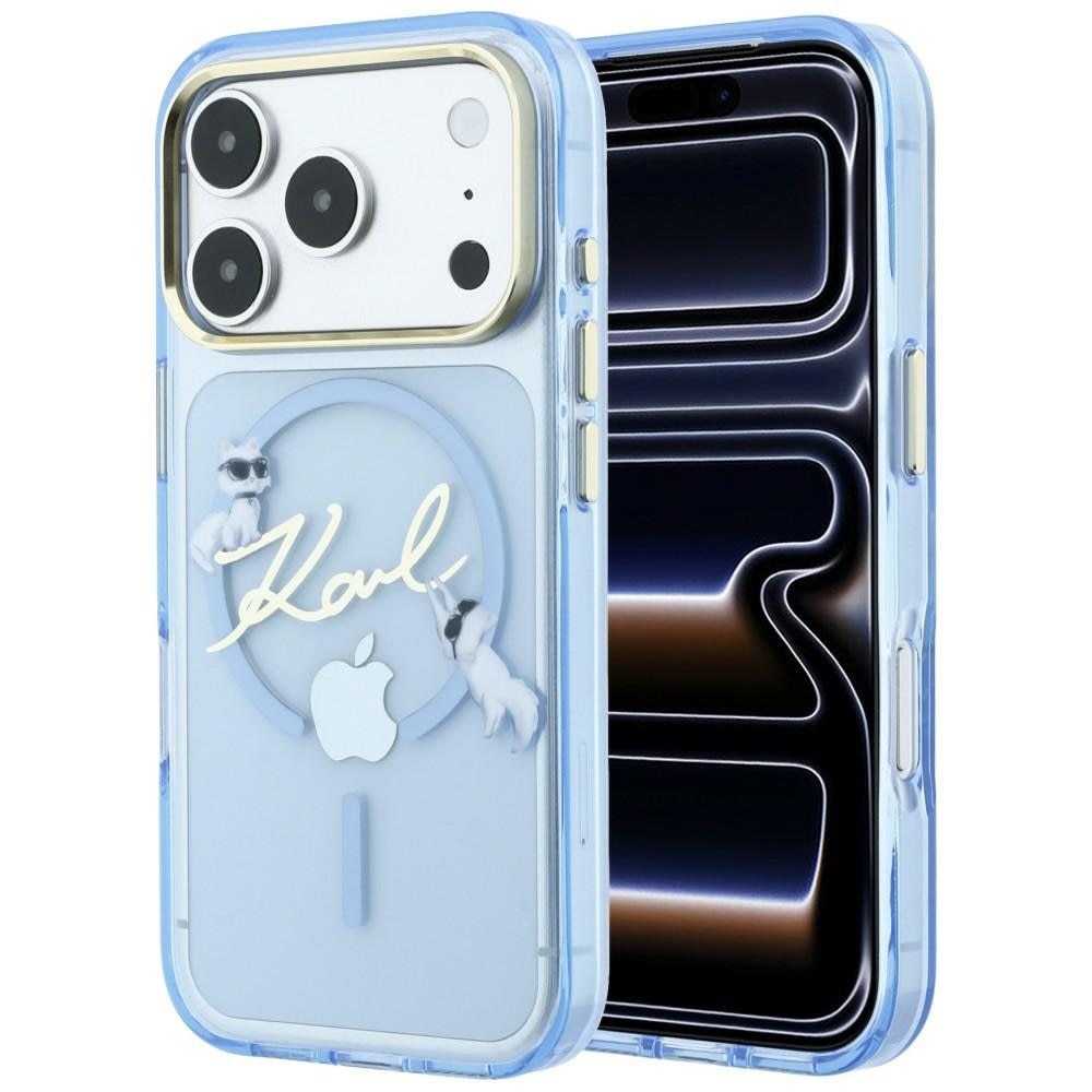 Husa Karl Lagerfeld Script Logo cu MagSafe compatibila cu iPhone 18 Pro / 17 Pro, Albastru