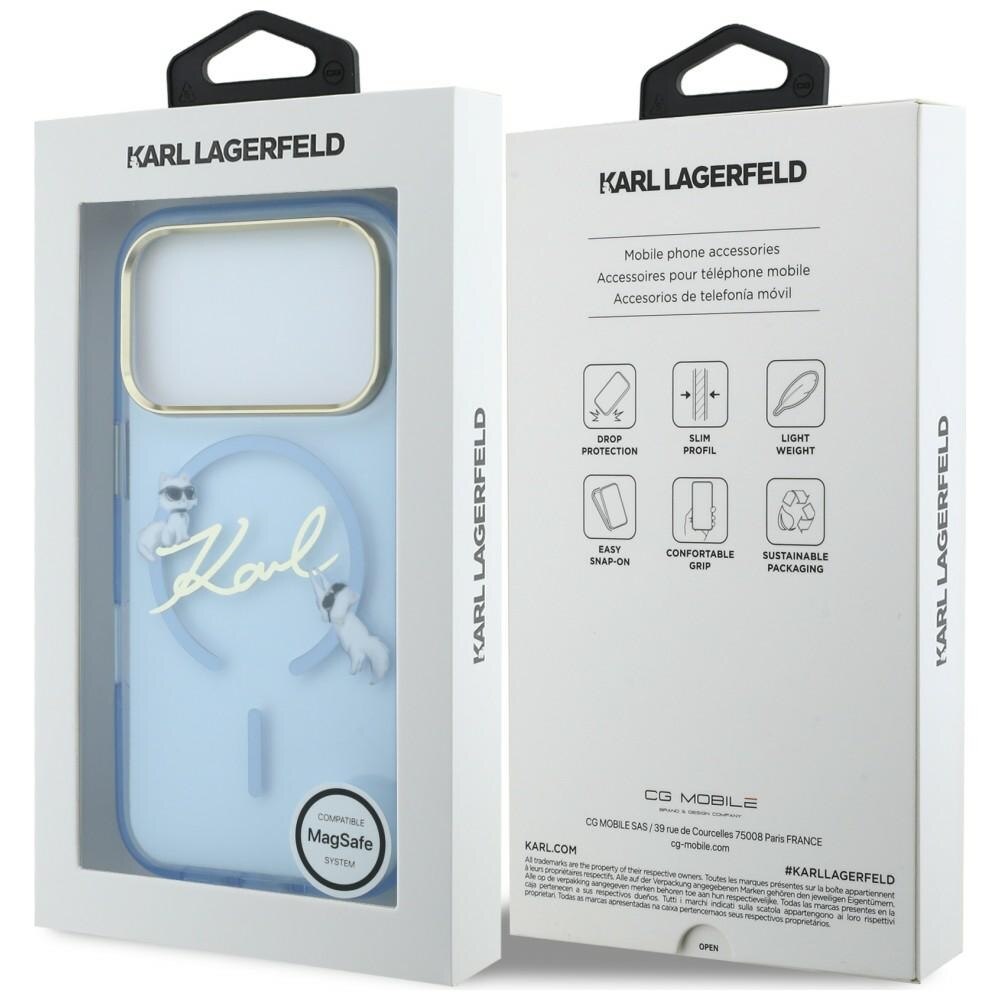 Husa Karl Lagerfeld Script Logo cu MagSafe compatibila cu iPhone 18 Pro / 17 Pro, Albastru