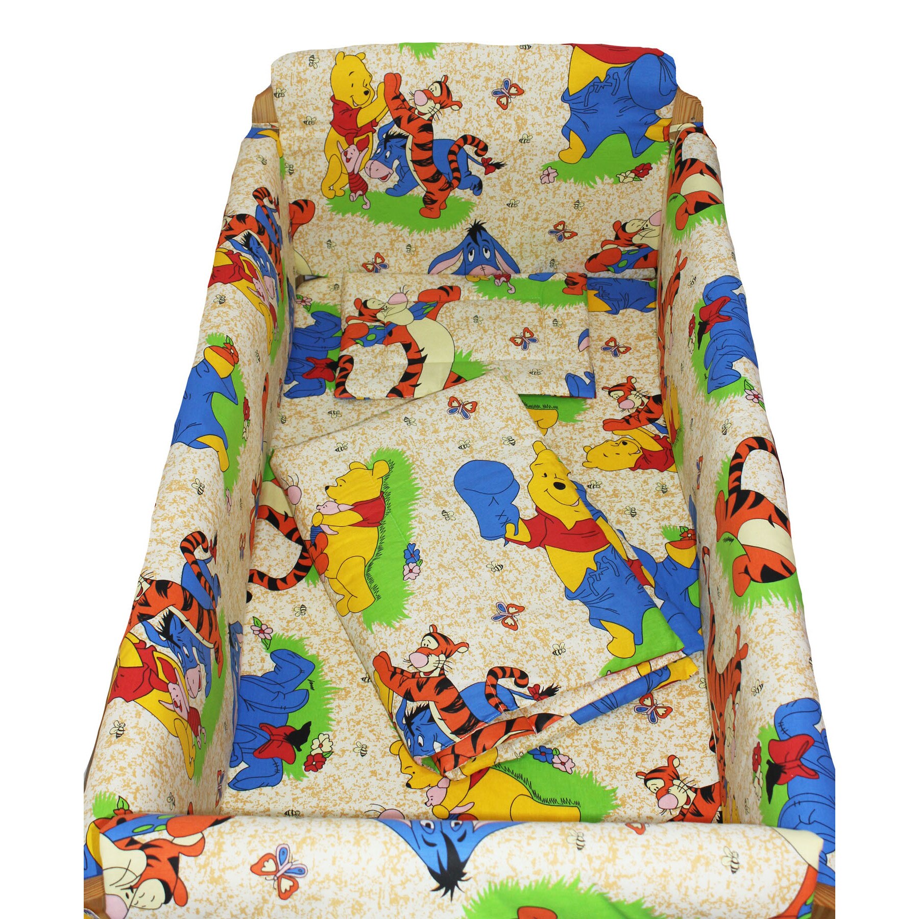 Lenjerie patut 7 piese, Maxi, Winnie si Aiurel, crem, 120 x 60 cm