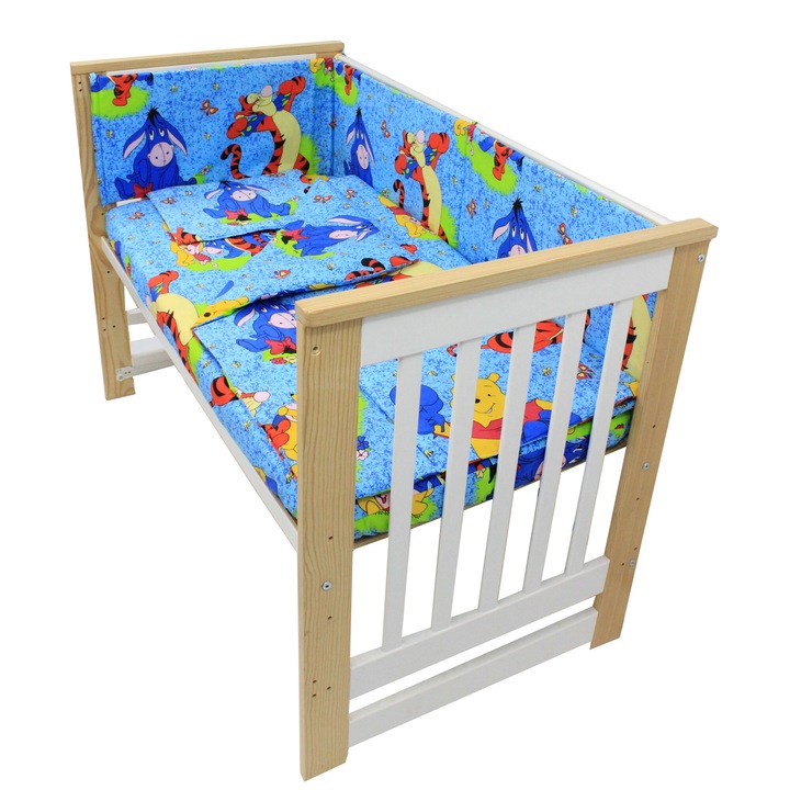 Lenjerie patut, 4 piese, Winnie si Aiurel, albastru 120 x 60 cm