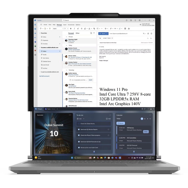 Laptop Lenovo ThinkBook Plus Gen 6 Rollable, Roll In 14" (2000x1600), Roll Out 16.7" (2000x2350), POLED 120Hz 400nits, Intel Core Ultra 7 258V 8-core, 32GB LPDDR5x, 1TB SSD m2 PCIe, Intel Arc Graphics 140V, Windows 11 Pro, Aluminium Case 1.69 kg Luna Grey