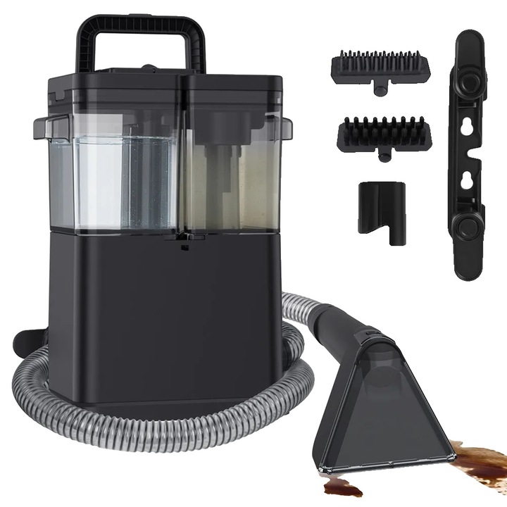 Curatator de covoare portabil 8785373334601, 450 W, sistem cu doua rezervoare 1,5 L/0,7 L, 3 capete de curatare, negru