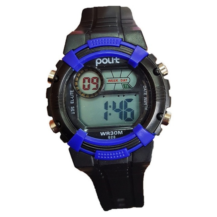 Ceas sport pentru copii cu led, Negru/Albastru