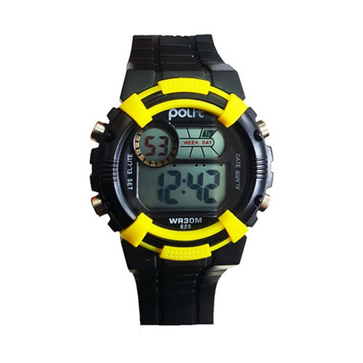 Ceas Copii, Afisaj Electronic, Cronometru, Data, Alarma/F1, Rezistent la Apa, Negru/Galben Salamandra Kids