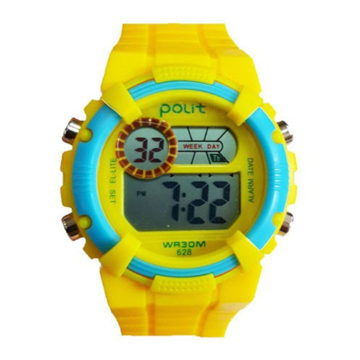 Ceas Copii, Afisaj Electronic, Cronometru, Data, Alarma/F1, Rezistent la Apa, Galben, Salamandra Kids