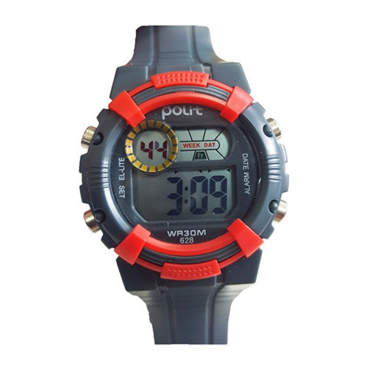 Ceas Copii, Afisaj Electronic, Cronometru, Data, Alarma/F1, Rezistent la Apa, Gri/Rosu Salamandra Kids