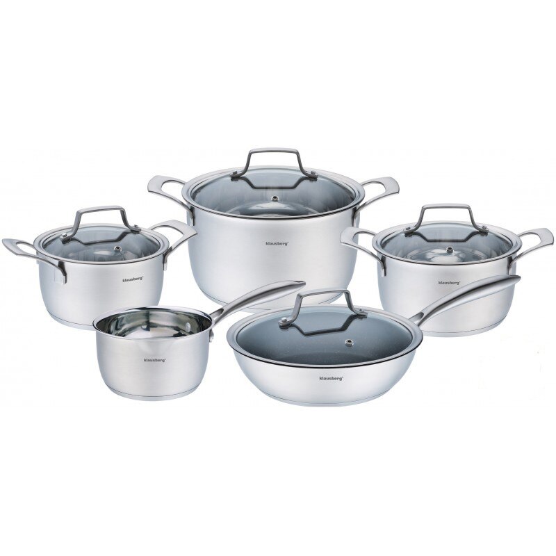 Set de oale din inox Klausberg, 9 piese, inductie, capac, otel inoxidabil 18/10
