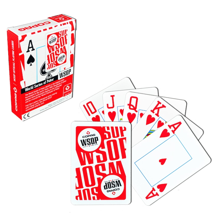 Carti de joc poker, oficiale World Series of Poker - WSOP, de competitie, 100% plastic, Texas Hold'em, culoare spate rosu