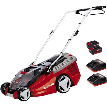 Masina electrica de tuns gazonul pe acumulatori Einhell Power X-Change GE-CM 36 Li Kit, 18 V, 2x3Ah, 36 cm latime lucru, 6 trepte taiere, 40 L sac colector Masina electrica de tuns gazonul pe acumulatori Einhell Power X-Change GE-CM 36 Li Kit, 18 V, 2x3Ah, 36 cm latime lucru, 6 trepte taiere, 40 L sac colector
