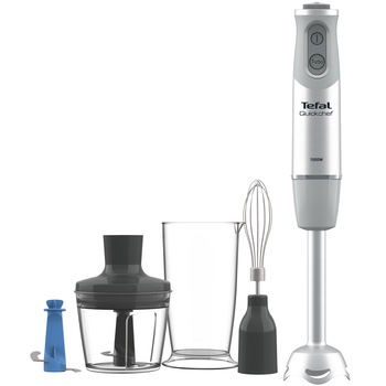 Mixer vertical Tefal Quickchef HB65KD38, 1000 W, 20 viteze, Functie turbo, Picior inox, Pahar gradat, Tocator, Tel, Argintiu Mixer vertical Tefal Quickchef HB65KD38, 1000 W, 20 viteze, Functie turbo, Picior inox, Pahar gradat, Tocator, Tel, Argintiu