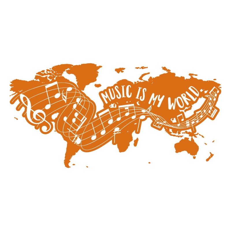 Sticker Decorativ - SMAER - Music is My World - 60cm x 30cm - Portocaliu