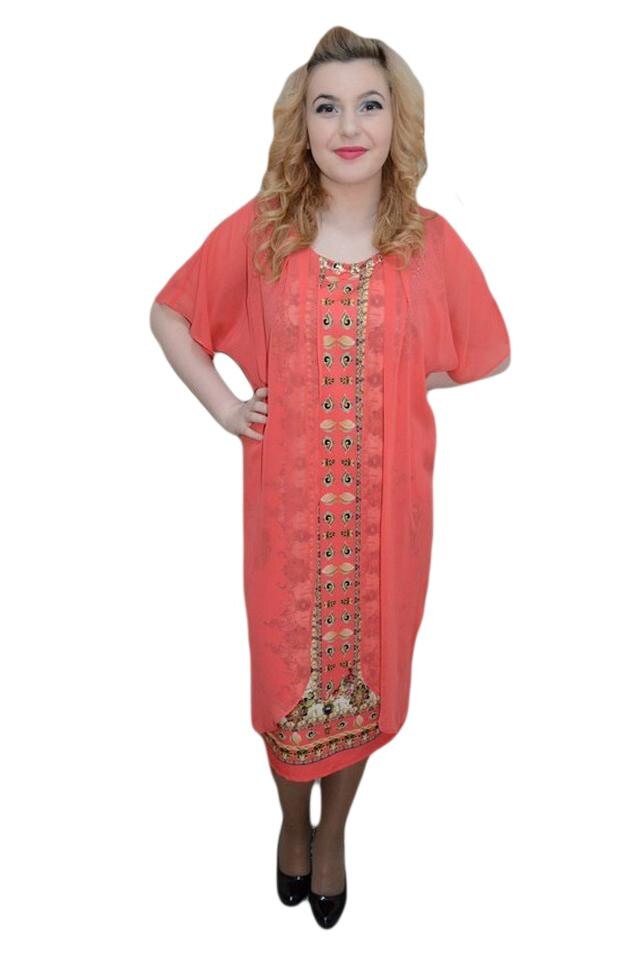 Rochie eleganta cu imprimeu animal print si floral, D&J Exclusive, Corai