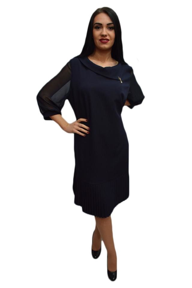 Rochie eleganta cu croi larg si pliseuri in partea de jos,D&J Exclusive, Albastru marin