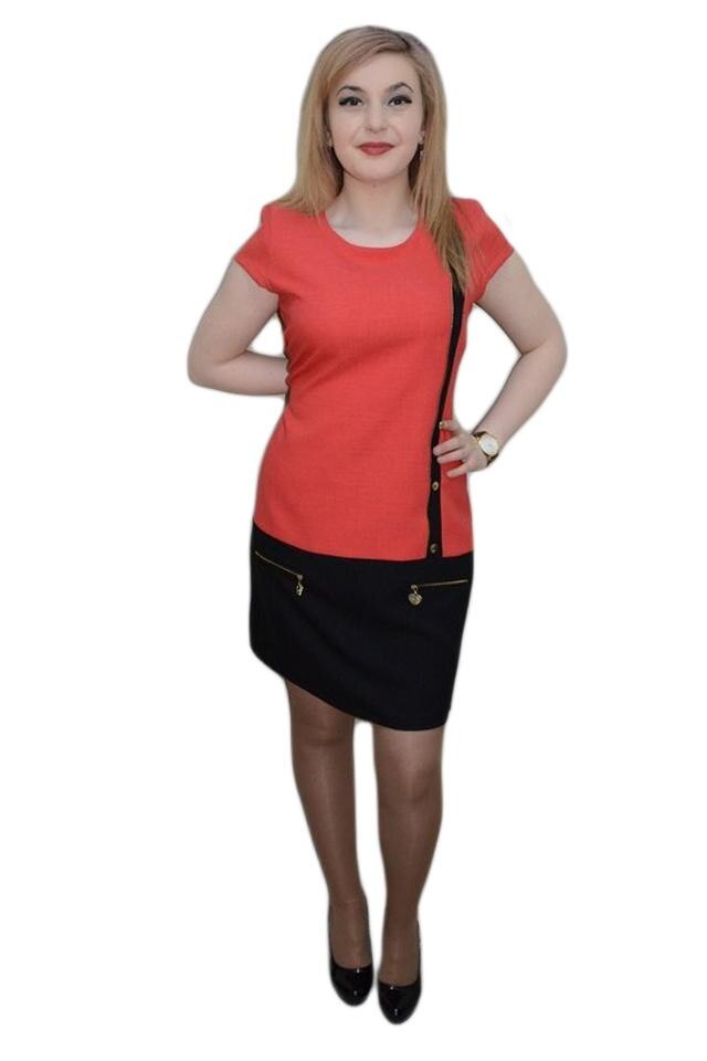 Rochie cu decolteu mic, D&J Exclusive, Negru/Corai