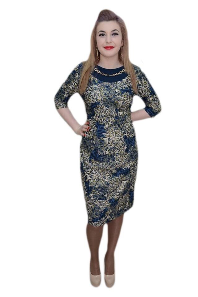 Rochie fashion, design abstract , D&J Exclusive, Albastru marin