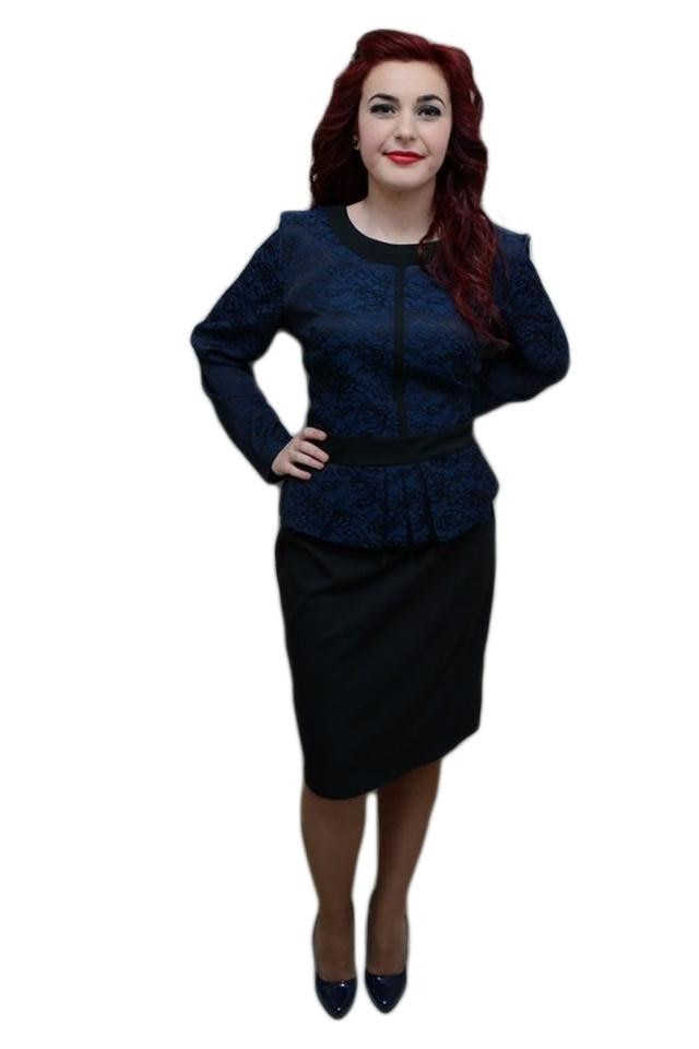 Rochie deosebita, imprimeu interesant, D&J Exclusive, Albastru marin