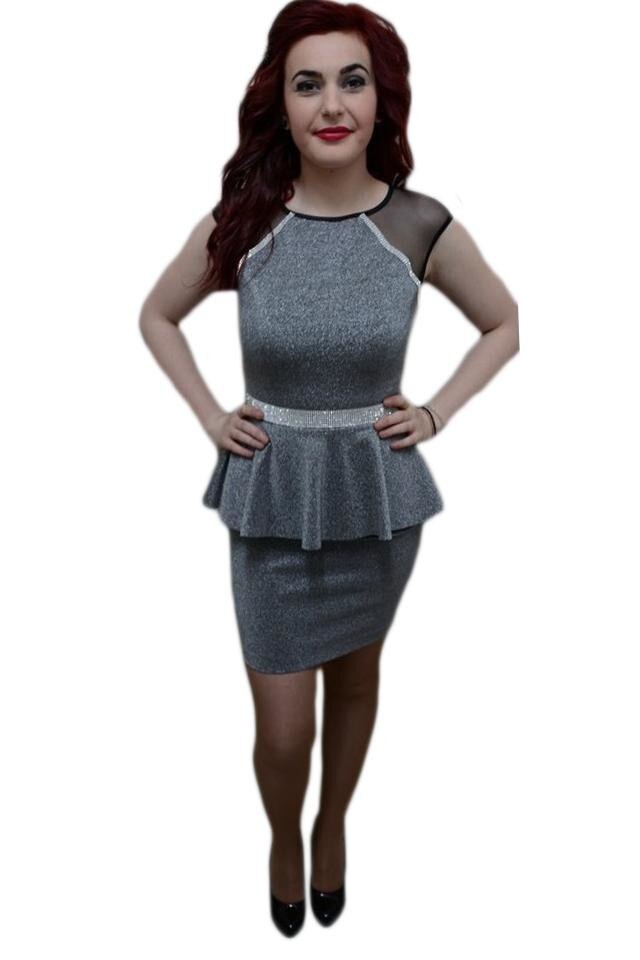 Rochie rafinata, strasuri argintii aplicate, D&J Exclusive, Gri