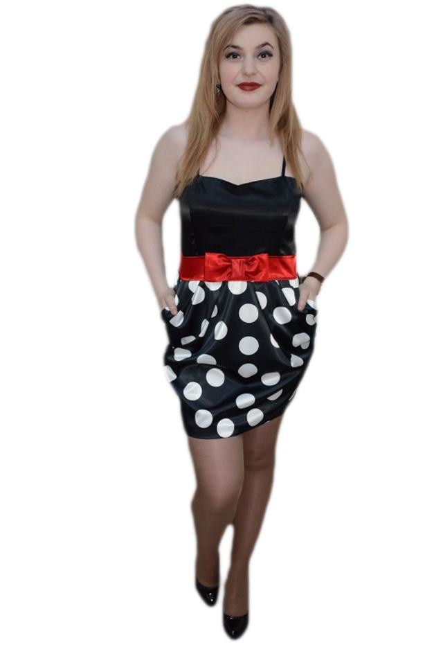 Rochie cu fundita aplicata, D&J Exclusive, Negru/Alb