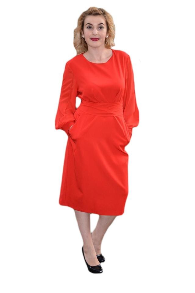 Rochie trendy de primavara, maneca de voal, D&J Exclusive, Rosu