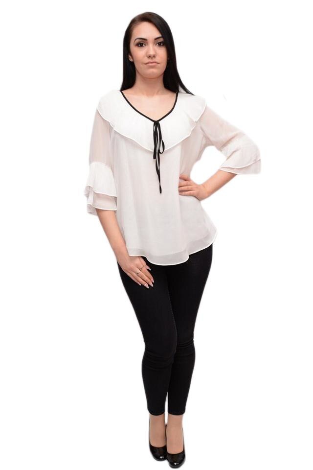 Bluza casual de primavara-vara, cu detalii inchise, D&J Exclusive, Alb