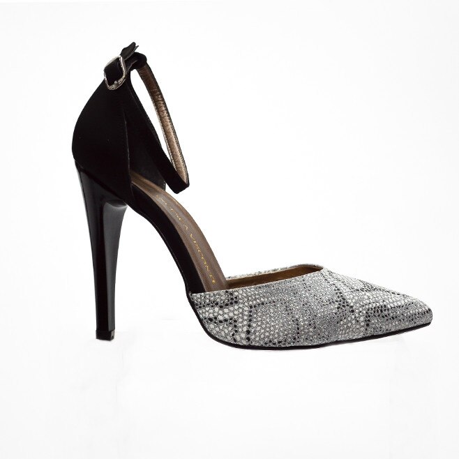 Sandale elegante cu toc inalt, D&J Exclusive, Negru/Argintiu
