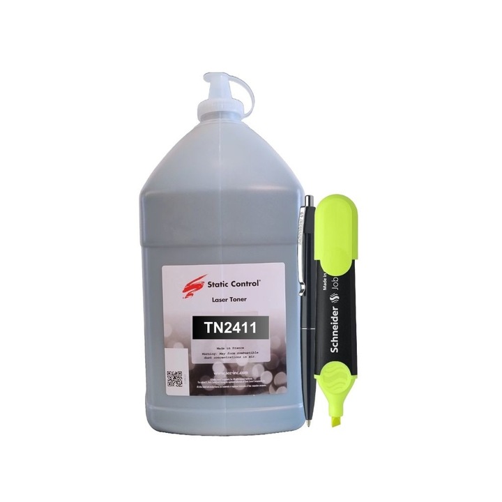 Set Bidon Refill SCC Toner Compatibil Brother TN2411 Negru, 1 kg, 1buc Pix si Textmarker Schneider