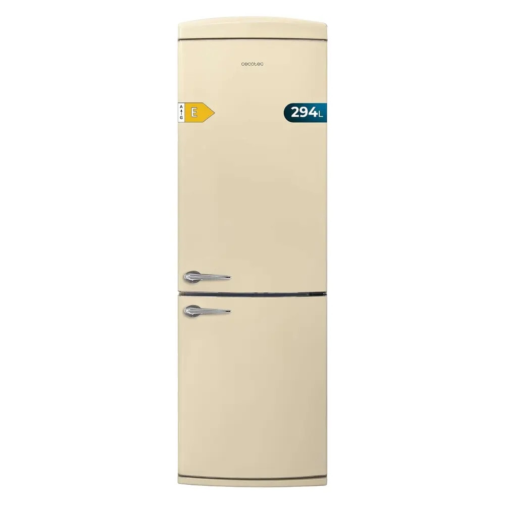 Combina frigorifica Retro Cecotec, Bolero CoolMarket Combi Origin, 294 litri, H 190 cm, congelator 88 litri, sistem Multi AirFlow, Total No Frost, sertar convertibil, filtru carbon, mod ECO, deschidere pe dreapta, bej