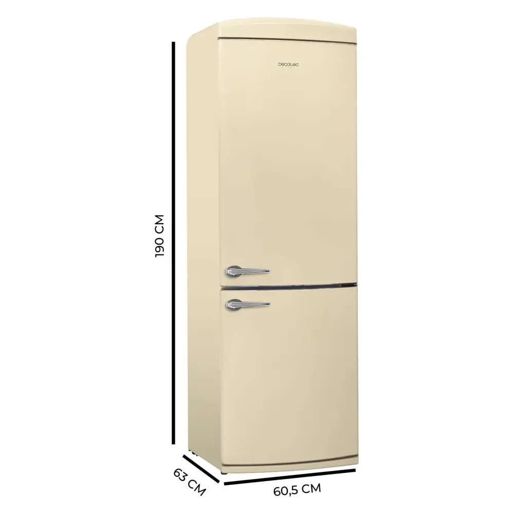 Combina frigorifica Retro Cecotec, Bolero CoolMarket Combi Origin, 294 litri, H 190 cm, congelator 88 litri, sistem Multi AirFlow, Total No Frost, sertar convertibil, filtru carbon, mod ECO, deschidere pe dreapta, bej