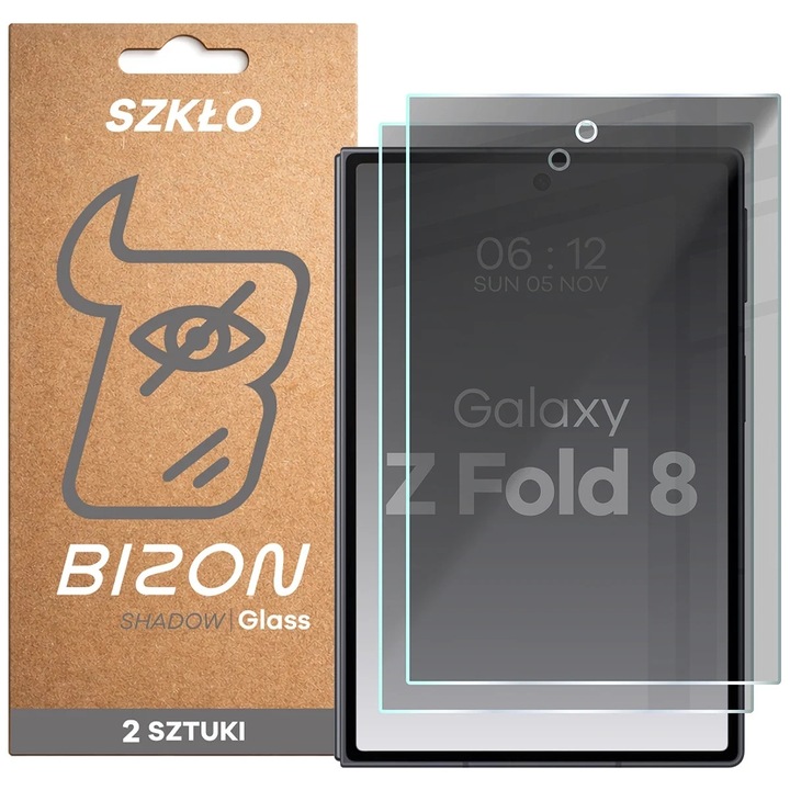 Set 2 folii sticla securizata Bizon Glass Clear Shadow Duo Privacy compatibile cu Samsung Galaxy Z Fold 8, Negru
