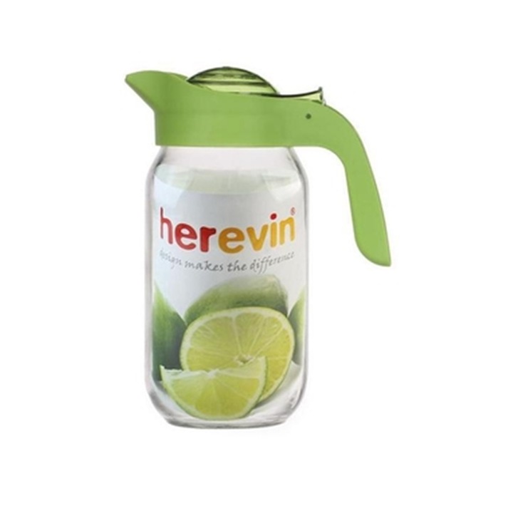 Стъклена кана Emir, С пластмасов капак зелен, 1л, Прозрачна