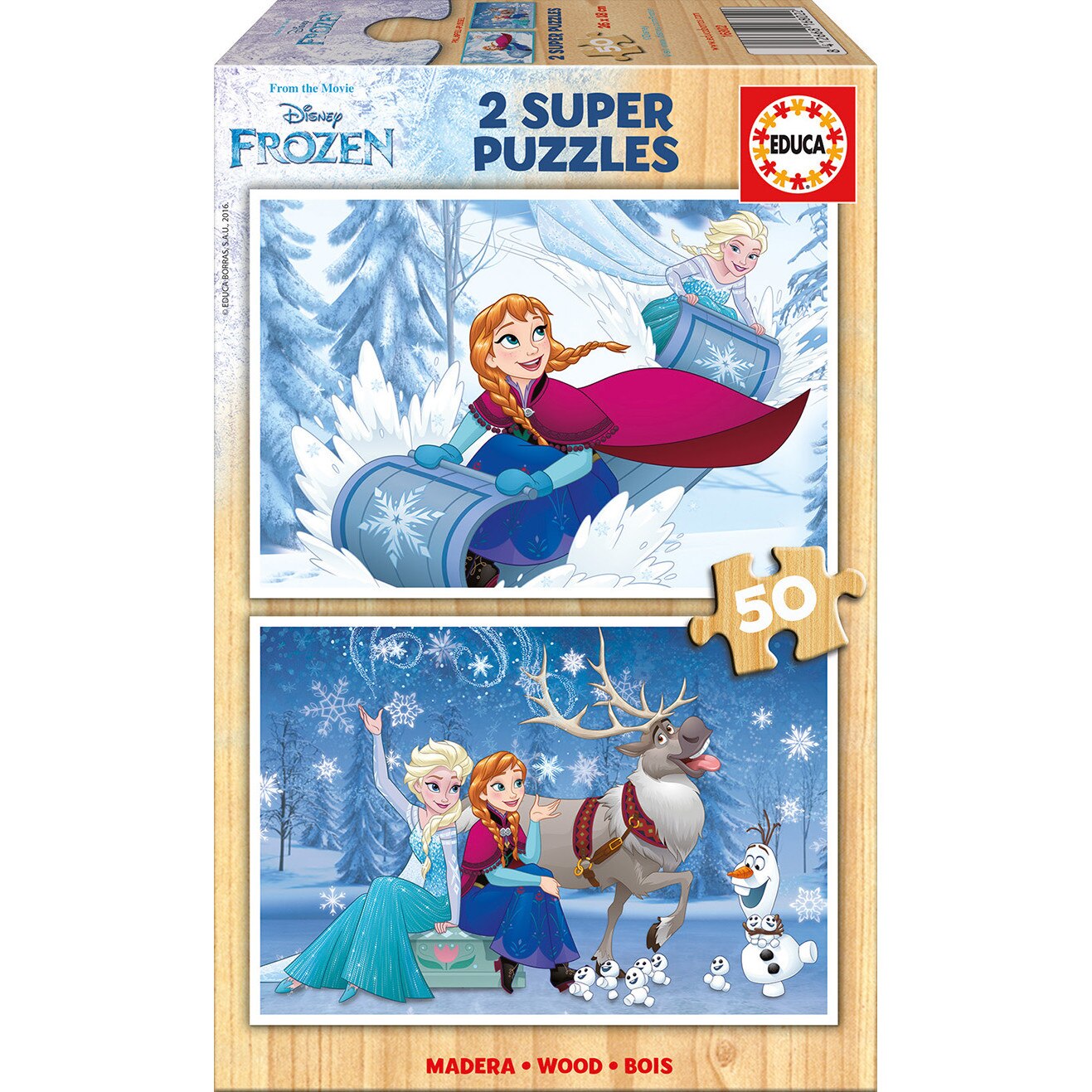 Puzzle din lemn Educa - Frozen, 2x50 piese (16802)