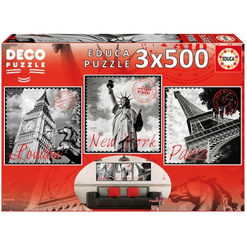 Puzzle Educa - Paris, London, New York, 2x500 piese, include lipici puzzle (17096) Puzzle Educa - Paris, London, New York, 2x500 piese, include lipici puzzle (17096)