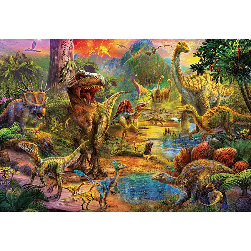 Puzzle Educa - Land of dinosaurs, 1000 piese, include lipici puzzle (17655)