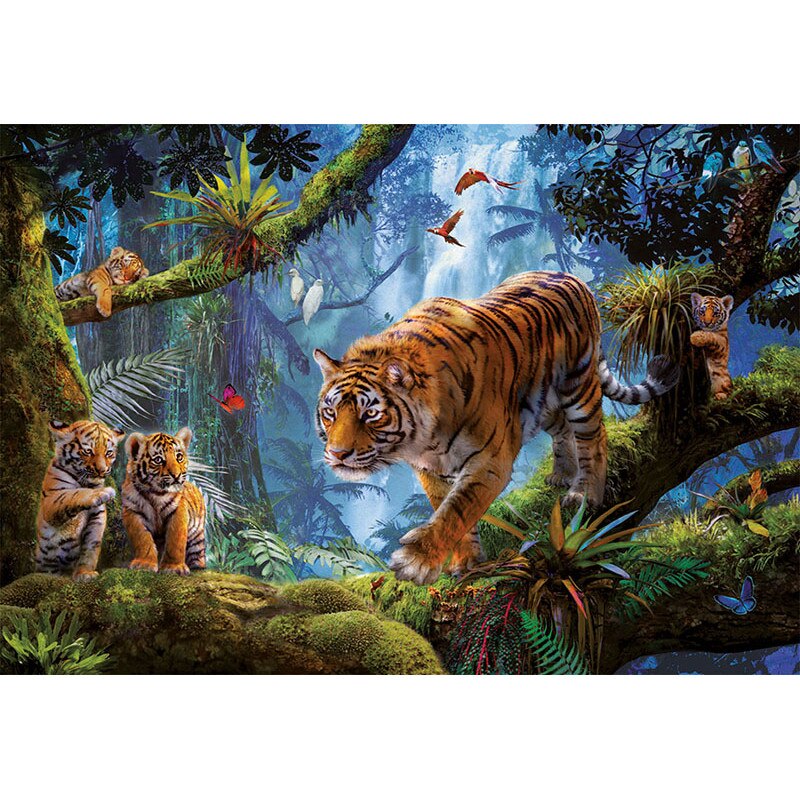 Puzzle Educa - Tigers in the tree, 1000 piese, include lipici puzzle (17662)