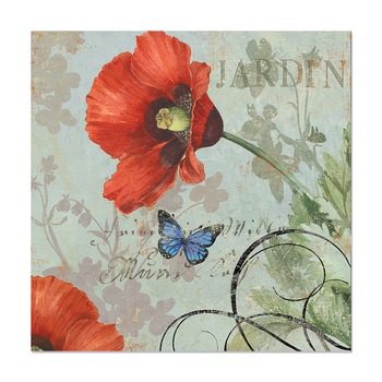 Tablou Canvas - Flori de maci, Rosu, Jardin, Fluture, Floral, 100 x 100 cm Tablou Canvas - Flori de maci, Rosu, Jardin, Fluture, Floral, 100 x 100 cm