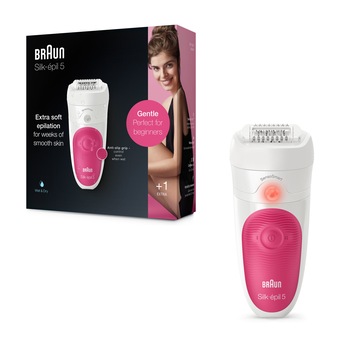 Epilator Braun Silk-épil 5 5-500 SensoSmart™, Wet & Dry, 28 pensete, 2 viteze, Roz/Alb Epilator Braun Silk-épil 5 5-500 SensoSmart™, Wet & Dry, 28 pensete, 2 viteze, Roz/Alb