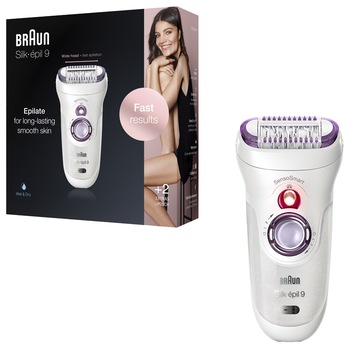 Epilator Braun Silk-épil 9 9/700 SensoSmart™, Micro-Grip, Wet & Dry, 40 pensete, 2 viteze, Saculet pentru voiaj, Alb/Mov Epilator Braun Silk-épil 9 9/700 SensoSmart™, Micro-Grip, Wet & Dry, 40 pensete, 2 viteze, Saculet pentru voiaj, Alb/Mov