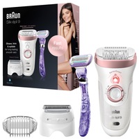 Epilator Braun Silk-épil 9 9/870 SensoSmart, Micro-Grip, Wet & Dry, 40 pensete, 2 viteze, cap de ras, Saculet pentru voiaj, + Gillette Venus Swirl, Alb/Roz