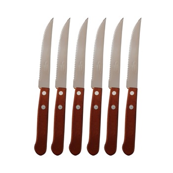 Set 6 cutite steak cu maner lemn, 11,5cm, inox Set 6 cutite steak cu maner lemn, 11,5cm, inox