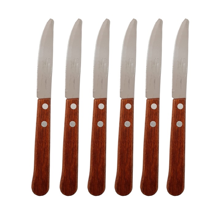 Set 6 cutite cu maner lemn, 9,5cm, inox