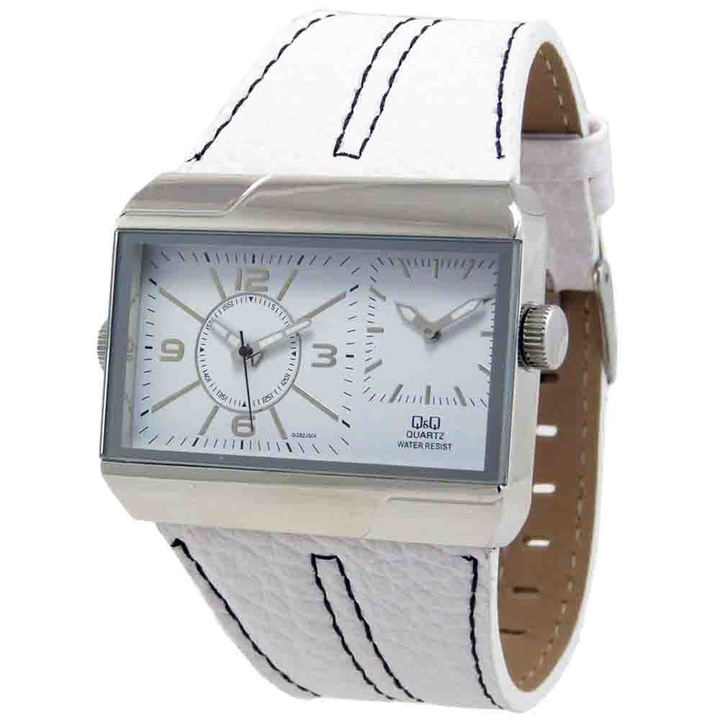 Q&Q GQ82J304Y karora, Bőr, Ezüstszín