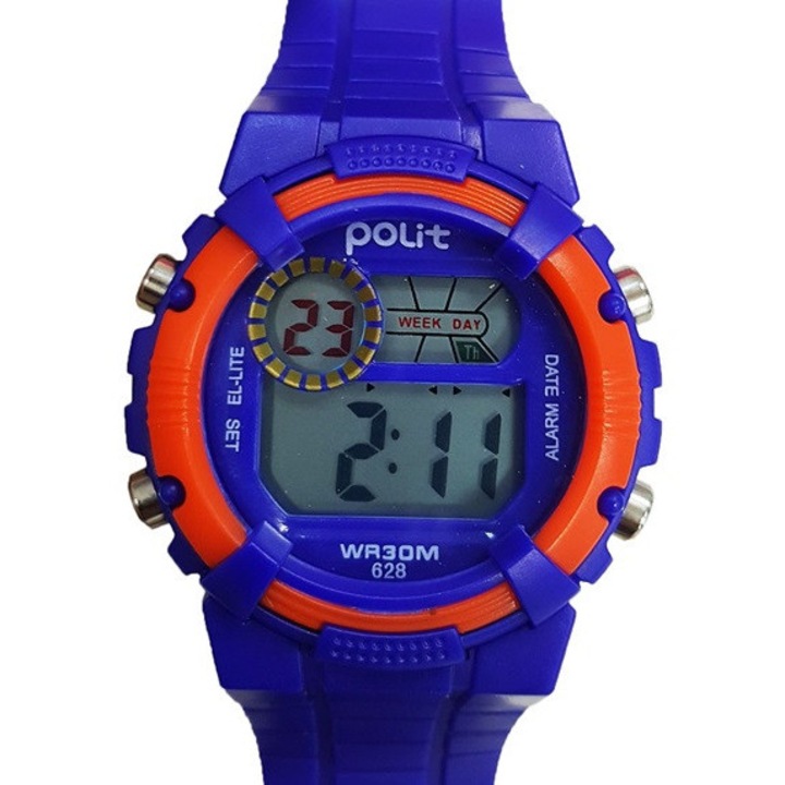 Ceas Copii, Afisaj Electronic, Cronometru, Data, Alarma/F1, Rezistent la Apa, Rosu/Albastru, Salamandra Kids