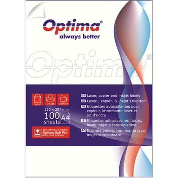 Etichete albe autoadezive 64/A4, 48,3 x 16,9 mm, 100 coli/top, Optima - colturi rotunjite