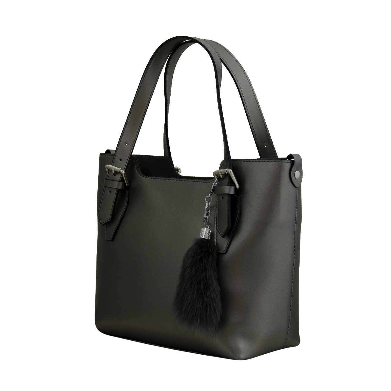 Geanta de dama din piele naturala, Adelina 3, Argintiu