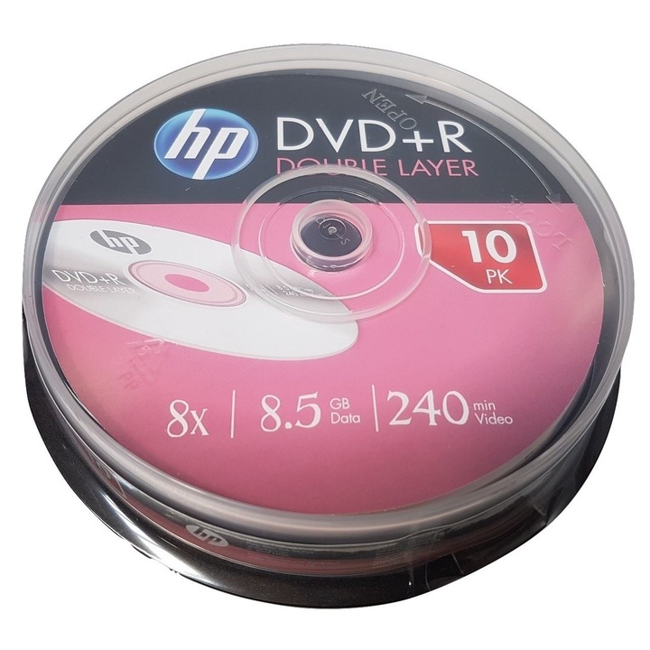DVD+R DL 8.5 Gb 8X Double Layer Printabil HP, Cake Box, 10 buc - HPDDP10+