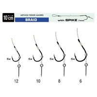 Set 20 carlige Kamatsu Chinu Method Feeder marimi 6, 8, 10 si 12, legate cu fir textil 10cm de 0.10mm sau 0.12mm, prevazute cu bait sting (tepusa) 7mm