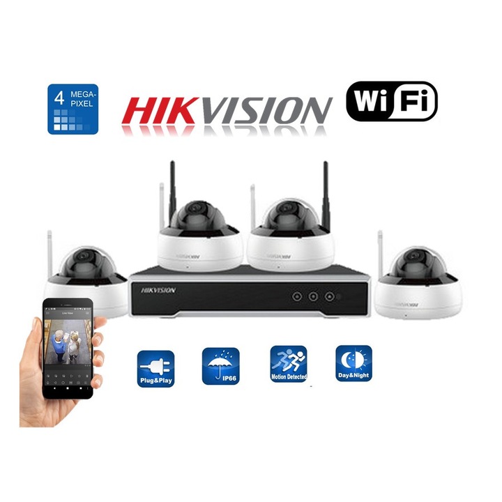 Kit Supraveghere, 4 Camere, Tehnologie Wireless, Viziune Nocturna, Plastic Rezistent la Intemperii