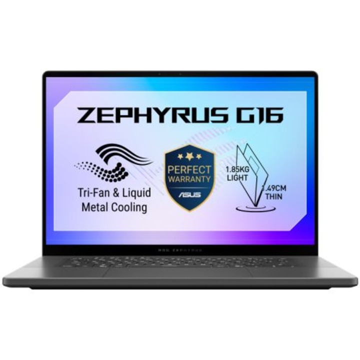 Laptop ASUS ROG Zephyrus G16 GU606AW-TB068X, 16.0 inch 2560 x 1600, Intel Core ultra 9 285H 16 C / 22 T, 2.3 GHz - 5.1 GHz, 24 MB cache, 45 W, 64 GB LPDDR5X, 1 TB SSD, nVidia GeForce RTX 5080, Windows 11 Pro, Tastatura English US, Negru